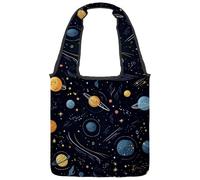 Borsa in tela riutilizzabile, multiuso, per spesa, shopping, lavoro, viaggi, cielo notturno, pianeti, comete, costellazioni, Multicolore 06, 14.1x14.9in/36x38cm