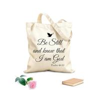 Borsa in tela State fermi e sappiate che io sono Dio Salmo 46:10 Adesivo murale in vinile con frasi decorative Preghiera Chiesa Gesù Prega Tessuto spesso 340g/m² Materiale delicato sulla pelle