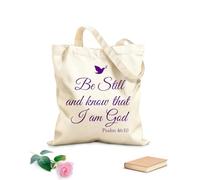 Borsa in tela State fermi e sappiate che io sono Dio Salmo 46:10 Adesivo murale in vinile con frasi decorative Preghiera Chiesa Gesù Prega Tessuto spesso 340g/m² Materiale delicato sulla pelle
