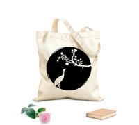 Borsa in tela Tessuto spesso 12 once Ramo di airone e sakura giapponese in stile asiatico Borsa da disegno 35x40cm Grande