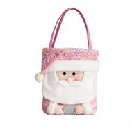 Borsa in tessuto a tema natalizio con perline rosa e bambola dei cartoni animati per feste e trasporto di dolcetti (uomo anziano)