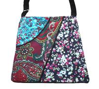 Borsa in tessuto con 3 motivi turchese-viola-bianco borsa a tracolla
