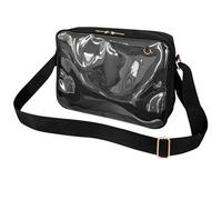Borsa Ita in tessuto Oxford nero, piccola borsa a tracolla con cinturino regolabile, finestra trasparente per esporre spille, perfetta per viaggi, feste, uso quotidiano - 30 x 20 x 8 cm
