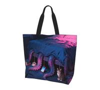 Borsa larga da donna a spalla con polpo che dorme, borsa per la spesa leggera e impermeabile, riutilizzabile, con tasca interna, per lavoro e viaggi