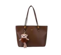 Borsa larga da donna, alla moda, con portachiavi a forma di orsacchiotto, borsa a tracolla di grande capacità, per viaggi e lavoro, Caff, 34 * 15 * 29 cm