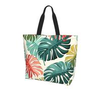 Borsa larga da donna con foglie di palma rossa e verde, borsa a tracolla da donna con giungla tropicale, borsa per la spesa, impermeabile, grande borsa con tasca interna, per lavoro, viaggi, scuola