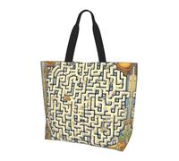 Borsa larga da donna, con mappa del tesoro labirinto, borsa per la spesa leggera e impermeabile, riutilizzabile, con tasca interna, per lavoro e viaggi