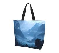 Borsa larga da donna con stampa blu nebbia, elegante borsa a tracolla impermeabile, borsa pieghevole da spiaggia, borsa da viaggio per lavoro, shopping