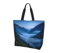 Borsa larga da donna con stampa blu nebbia, elegante borsa a tracolla impermeabile, borsa pieghevole da spiaggia, borsa da viaggio per lavoro, shopping