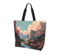 Borsa larga da donna con stampa di montagne e fiumi, elegante borsa a tracolla impermeabile, borsa pieghevole da spiaggia per lavoro, shopping