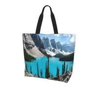 Borsa larga da donna con stampa di montagne rocciose, elegante borsa a tracolla impermeabile, borsa pieghevole da spiaggia, borsa da viaggio per lavoro, shopping, Nero , Taglia unica