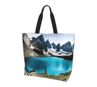 Borsa larga da donna con stampa di montagne rocciose, elegante borsa a tracolla impermeabile, borsa pieghevole da spiaggia, borsa da viaggio per lavoro, shopping, Nero , Taglia unica
