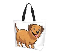 Borsa larga da donna con stampa di un bassotto divertente, elegante borsa a tracolla impermeabile, borsa pieghevole da spiaggia, borsa da viaggio per lavoro, shopping, Nero , Taglia unica