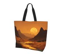 Borsa larga da donna con stampa tramonto nel deserto dorato, elegante borsa a tracolla impermeabile, borsa pieghevole da spiaggia per lavoro, shopping