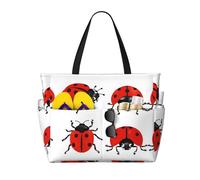 Borsa larga da spiaggia impermeabile con stampa di coccinelle, da donna, con cerniera e tasche, borsa pieghevole per viaggi, piscina, shopping, vacanze, palestra