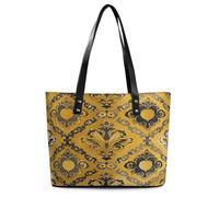 Borsa larga in pelle morbida con cerniera leggera da donna con motivo broccato in giallo e grigio