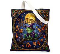 Borsa larga in tela anfibia, fantasiosa festiva cappello da mago luna, per Halloween, verde, per tutti i giorni, 33 x 38 cm, Verde, 13x15 Inch