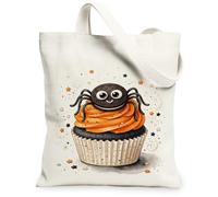 Borsa larga in tela con cupcake, fantasiosa e giocosa ragno stelle Halloween arancione borse della spesa 33 x 38 cm