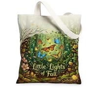 Borsa larga in tela con farfalle, fantasiosa e ispirata alla natura, con fiori e alberi, 33 x 38 cm, Verde, 13x15 Inch