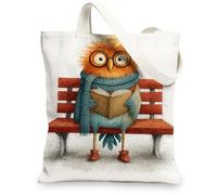 Borsa larga in tela con motivo gufo, simpatica stampa di uccellini, borse per la spesa riutilizzabili, leggere e lavabili, con tracolla in tela per Gy, bianco, 13x15 Inch