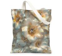 Borsa larga in tela con primule primaverili, 33 x 15 cm, stile 3D lussuoso, riutilizzabile, con stampa della spesa, borsa da donna, alla moda, moderna, pittura estetica da spiaggia, decorazione regalo