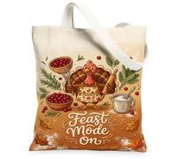 Borsa larga in tela con tacchino, fantasiosa borsa per il mercato dei mirtilli rossi e frusta del Ringraziamento, 33 x 38 cm