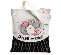 Borsa larga in tela fantasma, fantasiosa e giocosa ragnatela ragnatela per Halloween, borsa della spesa nera, 33 x 38 cm, nero, 13x15 Inch