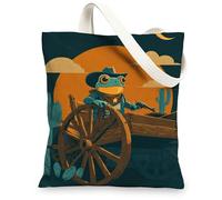 Borsa larga in tela per anfibi occidentali, divertente design con animali dei cartoni animati, borse per la spesa riutilizzabili, leggere e lavabili, per palestra, viaggi, spiaggia, picnic, 33 x 38 cm