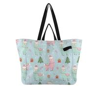 Borsa larga in tela spessa da cucina, borsa per la spesa da donna, per ospedale, shopping, spiaggia, viaggi, Natale, lama azzurra, elementi natalizi