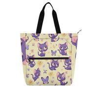 Borsa larga per bambini, motivo con piccoli gatti e farfalle, per ragazzi, ragazze, adulti, gotica, leggera, con tasche con cerniera, per scuola, shopping, drogheria