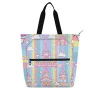 Borsa larga per bambini, motivo: principessa del castello dei cartoni animati, borsa per libri di pianoforte, per bambini, studenti, adulti, gotica, impermeabile, con manici con cerniera, per