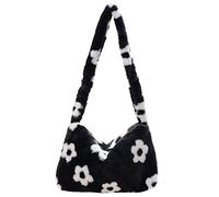 Borsa larga soffice Y2K di grande capacità con stampa floreale colorata a forma di cuore borsa morbida casual in peluche borsa a tracolla borse a tracolla e borse a tracolla per donne ragazze 30 cm,