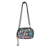 Borsa laterale a tracolla da donna, pratica, con scomparti per carte di credito, piccole borse per escursioni e viaggi, ibisco hawaiano blu bianco, Bulldog francese Cherry Blossom