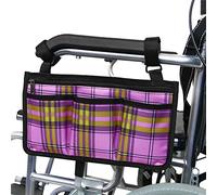 Borsa laterale per bracciolo della sedia a rotelle, borsa impermeabile con linea luminosa, organizer laterale per sedia a rotelle, deambulatori, scooter (rosa rosso plaid)