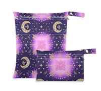 Borsa lavabile da viaggio, confezione da 2 elementi essenziali da viaggio per bambino con manici per palestra, bagno (Boho Purple Mystery Moon)