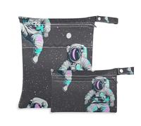 Borsa lavabile per asilo nido viola verde fluorescente astronauta confezione da 2 elementi essenziali da viaggio per bambino con manici per fare il bagno, fare il bagno