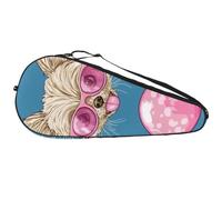 Borsa leggera per racchette da tennis con occhiali da sole rosa con teste di cuccioli, borsa per il trasporto per giovani e adulti