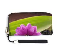 Borsa lunga alla moda con fiore viola di grande capacità con stampa di pietre nere, design interno multi-scomparto - soddisfa le tue diverse esigenze di viaggio