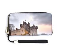 Borsa lunga alla moda con stampa di castello vicino al lago di grandi dimensioni, design interno multi-scomparto - soddisfa le tue diverse esigenze di viaggio