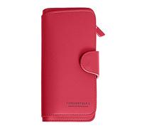 Borsa lunga in pelle alla moda in tinta unita con cerniera, per carte di identità da donna, pochette, portafoglio e catene, da donna (rosso, taglia unica)