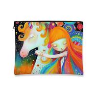 Borsa magica per il trucco, fantasiosa borsa da viaggio colorata per donne, piccola borsa portatile in tela con cerniera, regalo per festival per la cura della pelle, Multicolore, 7x9 Inch, Cavallo