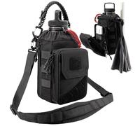 Borsa magnetica da palestra per bottiglia da 1 a 2 l, per uomini e donne, con scomparto per cellulare, clip magnetica rimovibile, pannello MOLLE e cinghia regolabile per palestra, sport, viaggi (nero)