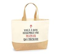 Borsa mamma che strappa donna | Borsa da spiaggia da corsa in cotone e tela di iuta idea regalo
