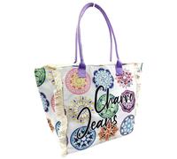 Borsa mare a spalla tessuto tela fantasia colorata grande leggera chiusura a zip