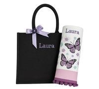 Borsa mare con telo personalizzabile con ricamo. Borsa in Juta e telo mare Idea regalo donna. Edizione limitata (Farfalla, XL)