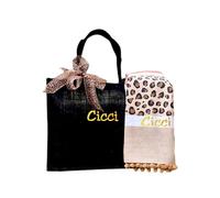 Borsa mare con telo personalizzabile con ricamo. Borsa in Juta e telo mare Idea regalo donna. Edizione limitata (Leopardo, XL)