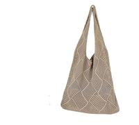Borsa Mare Donna Borsa a tracolla da donna in tessuto dal design cavo alla moda Borsa a tracolla da viaggio estiva di grande capacità lavorata a maglia(Khaki)