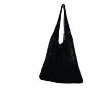 Borsa Mare Donna Borsa a tracolla da donna in tessuto dal design cavo alla moda Borsa a tracolla da viaggio estiva di grande capacità lavorata a maglia(Black)