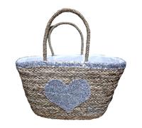 Borsa mare donna cesto grande in paglia naturale e paillettes chiusura a nastro