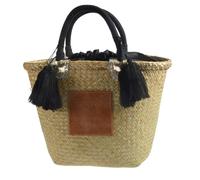 Borsa mare donna cesto in paglia naturale e raffia colorata chiusura a nastro
